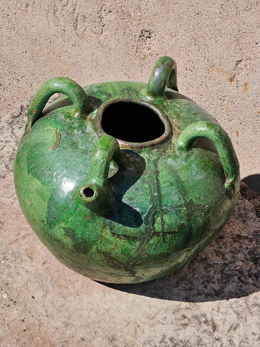 Importante cruche ancienne en terre cuite vernissée verte – Fin XVIIIe / début XIXe siècl-photo-3