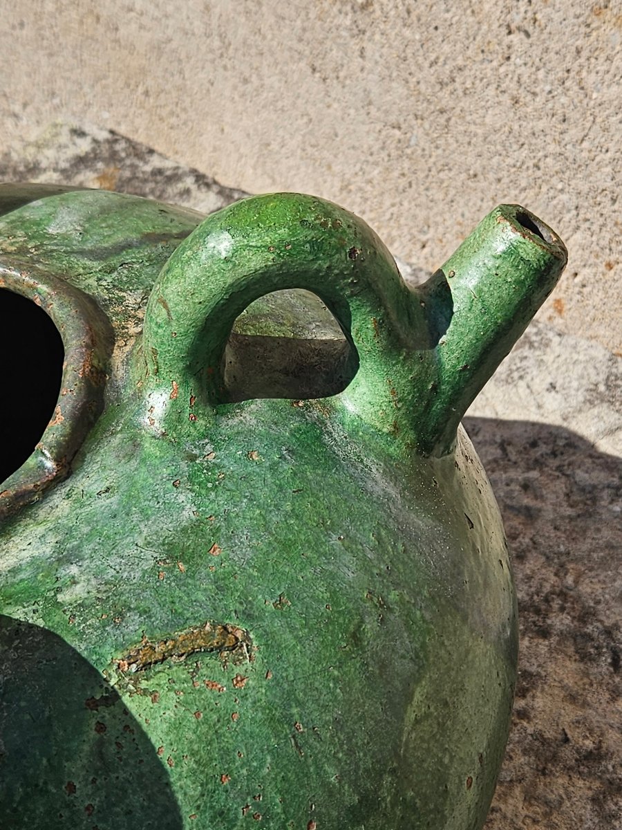 Importante cruche ancienne en terre cuite vernissée verte – Fin XVIIIe / début XIXe siècl-photo-1