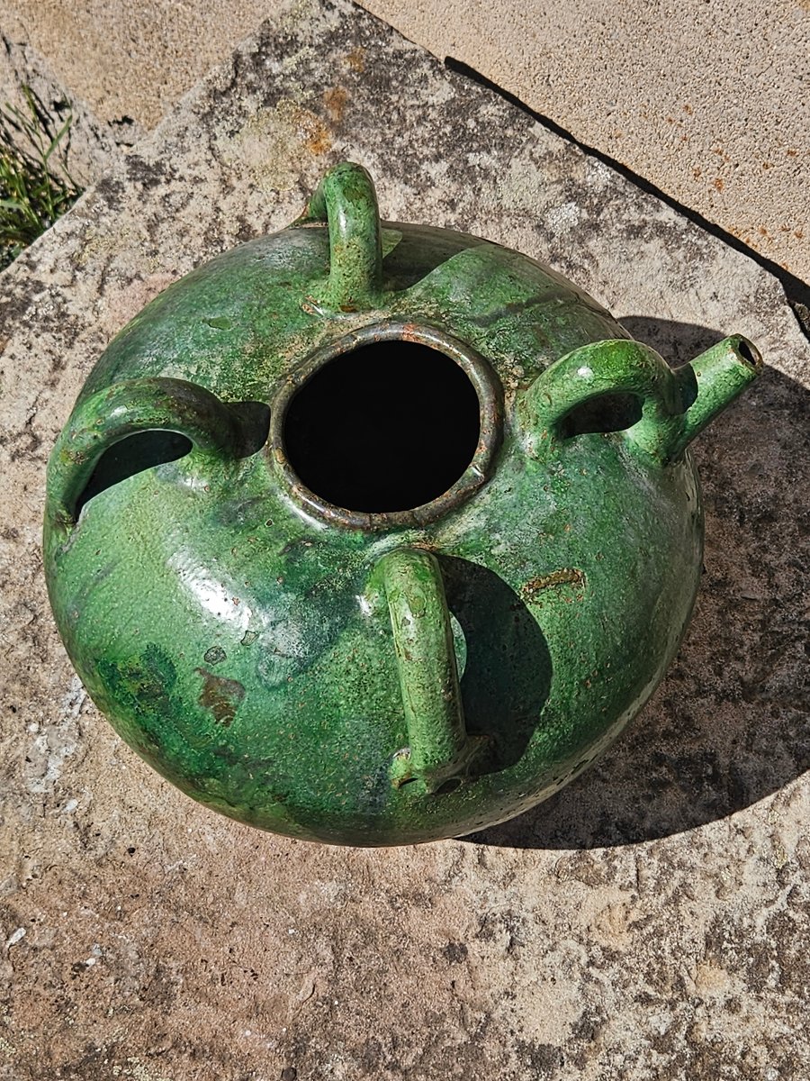 Importante cruche ancienne en terre cuite vernissée verte – Fin XVIIIe / début XIXe siècl-photo-3
