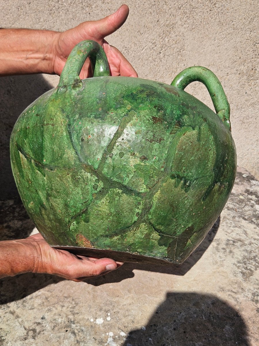 Importante cruche ancienne en terre cuite vernissée verte – Fin XVIIIe / début XIXe siècl-photo-7