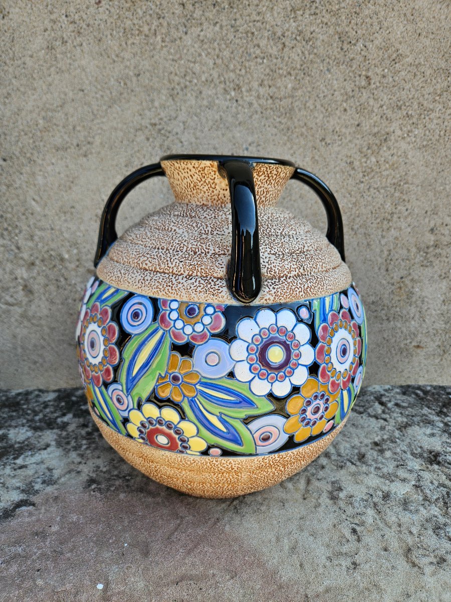 Imperial Amphora Art Deco Vase – Polychrome Glazed Ceramic – Czechoslovakia, Circa 1920–193-photo-2
