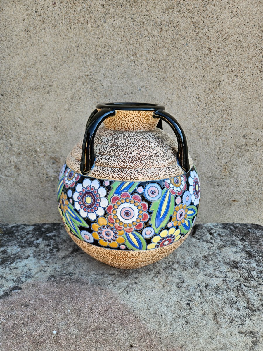 Imperial Amphora Art Deco Vase – Polychrome Glazed Ceramic – Czechoslovakia, Circa 1920–193
