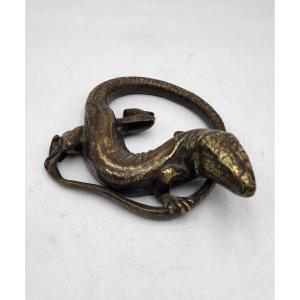 Lézard En Bronze & Sculpture Animalière & Presse Papier & Bronze Lizard