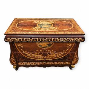 Inlaid Commode Decorated With A Medallion Representing A Couple Of Swans