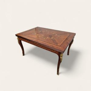 Louis XV Style Marquetry Dining Room Table Decorated With Gilded Bronzes