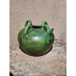 Importante cruche ancienne en terre cuite vernissée verte – Fin XVIIIe / début XIXe siècl