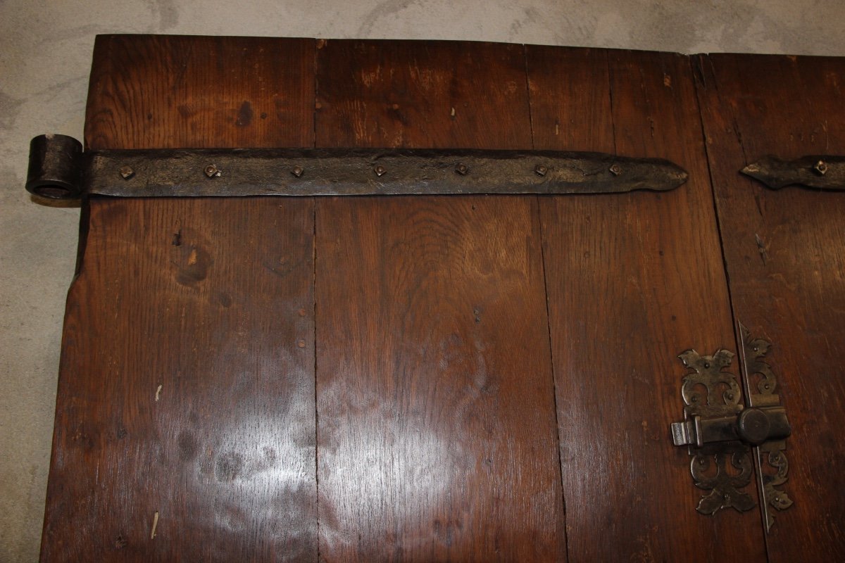 Porte   d'Entrée   Deux  Battants  Chene  Massif  époque  XVII  éme  -photo-1