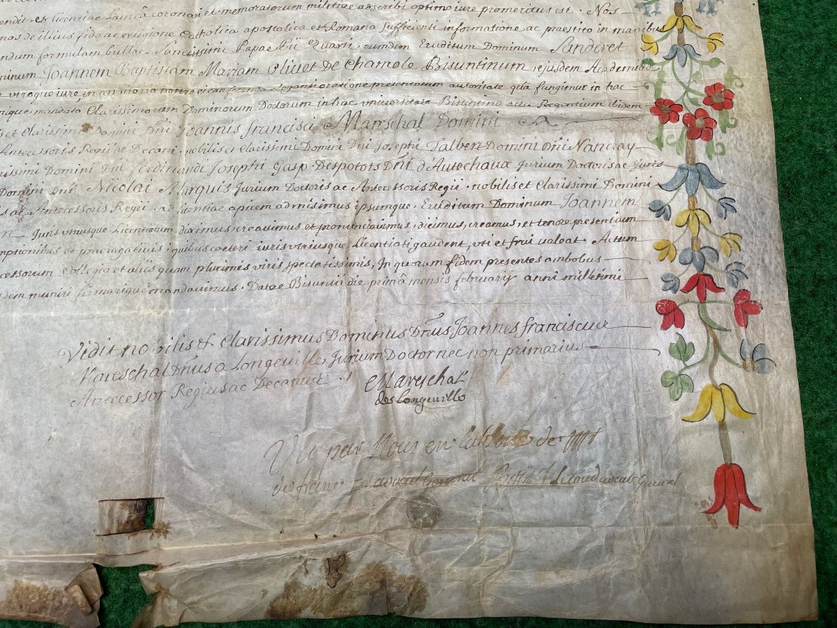 Rare Diploma Of Theology, Lawyer's Certificate, Parliament Of Besançon, 1741 18th-photo-1