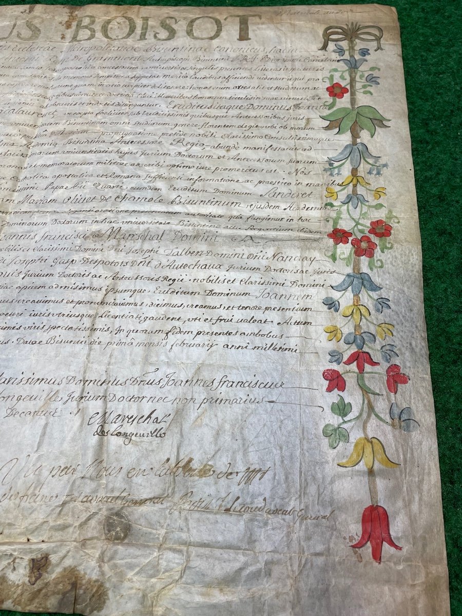 Rare Diploma Of Theology, Lawyer's Certificate, Parliament Of Besançon, 1741 18th-photo-7