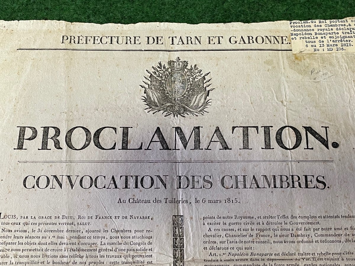 Rare Placard  "arrestation De Napoléon 1er " Proclamation  Du  6  Mars  1815  Par  Louis  XVIII-photo-6