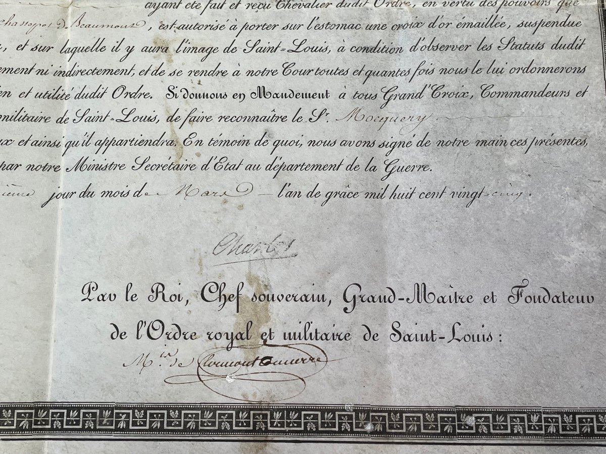 Brevet De Chevalier De l'Ordre Royal Et Militaire De Saint Louis  Par  Le Roi   Charles X 1825 -photo-4