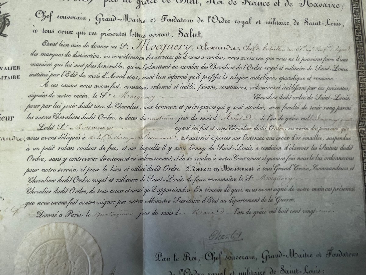Brevet De Chevalier De l'Ordre Royal Et Militaire De Saint Louis  Par  Le Roi   Charles X 1825 -photo-3