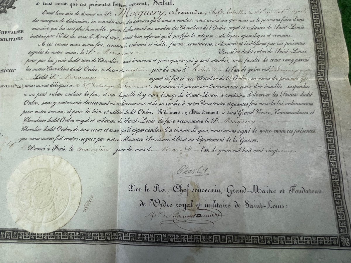 Brevet De Chevalier De l'Ordre Royal Et Militaire De Saint Louis  Par  Le Roi   Charles X 1825 -photo-4