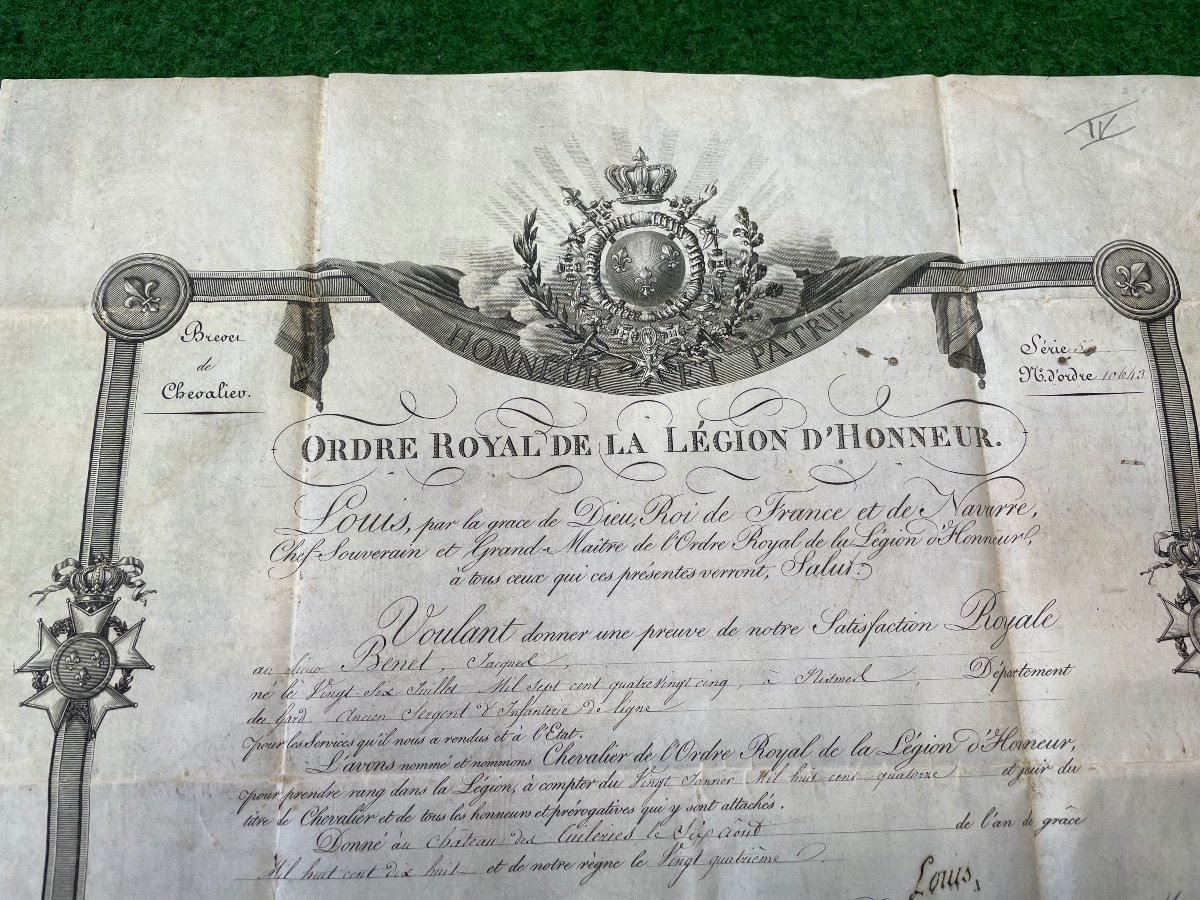 Patent Of Knight Of The Royal Order Of The Legion Of Honor Louis XVIII 1814 No. 4-photo-2