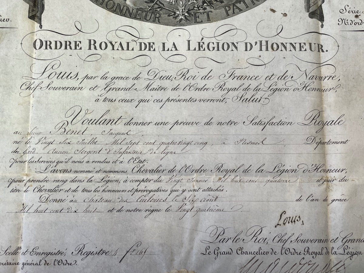 Patent Of Knight Of The Royal Order Of The Legion Of Honor Louis XVIII 1814 No. 4-photo-3