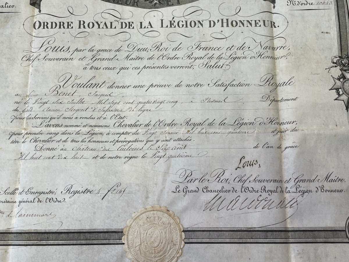 Patent Of Knight Of The Royal Order Of The Legion Of Honor Louis XVIII 1814 No. 4-photo-4