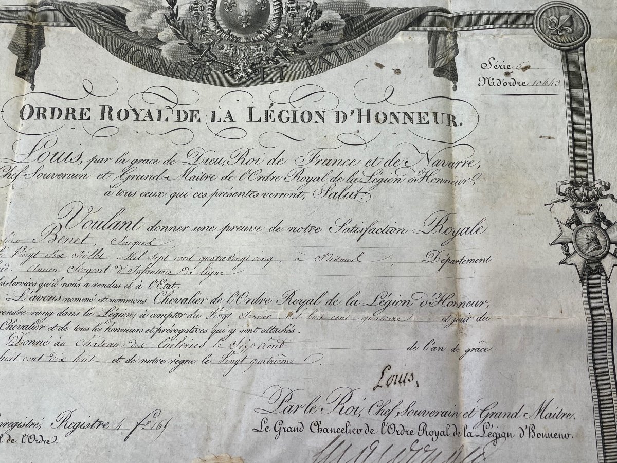 Patent Of Knight Of The Royal Order Of The Legion Of Honor Louis XVIII 1814 No. 4-photo-1