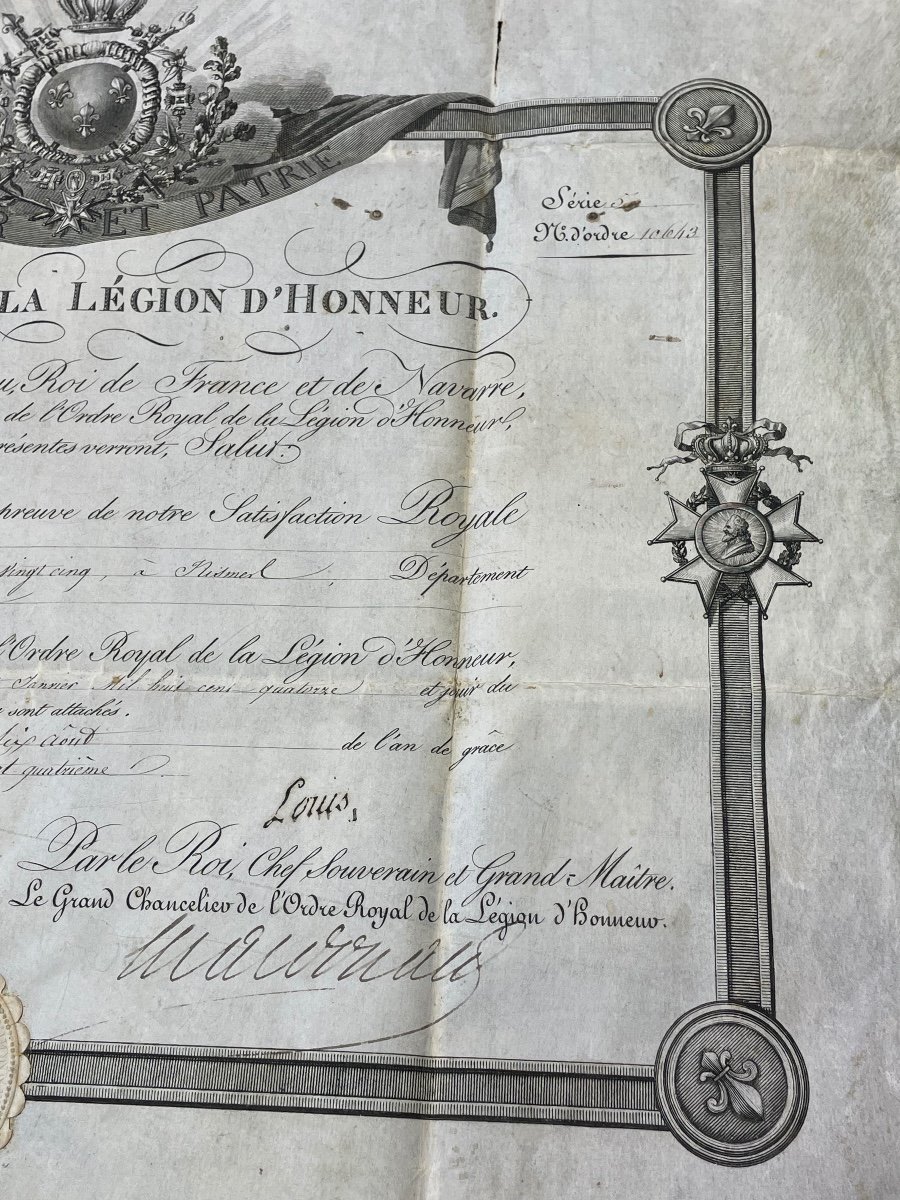Patent Of Knight Of The Royal Order Of The Legion Of Honor Louis XVIII 1814 No. 4-photo-5
