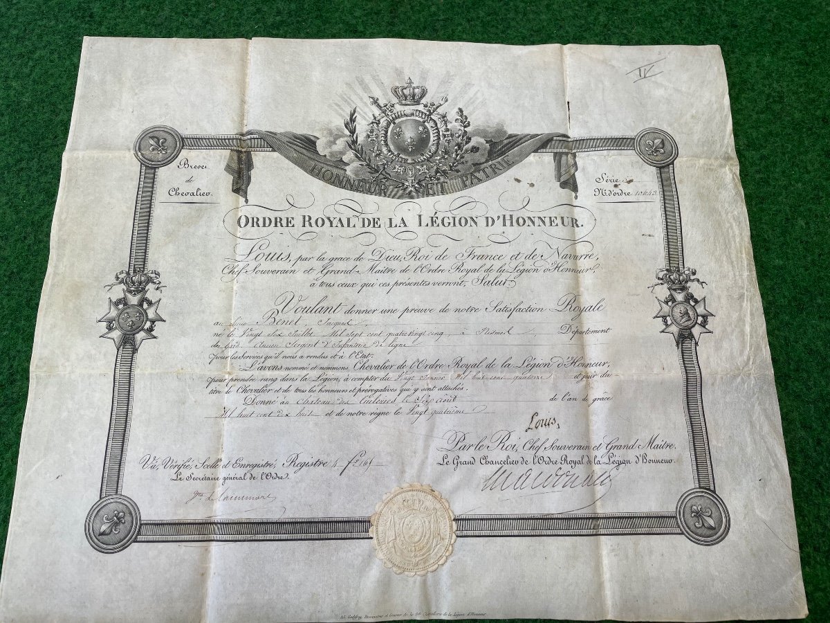 Patent Of Knight Of The Royal Order Of The Legion Of Honor Louis XVIII 1814 No. 4