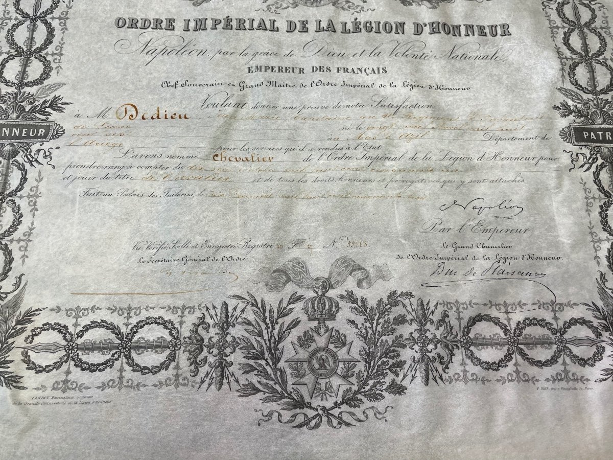 Brevet De  Chevalier De l'Ordre  Impérial De La Légion d'Honneur Napoléon III  1853   N° 6-photo-3
