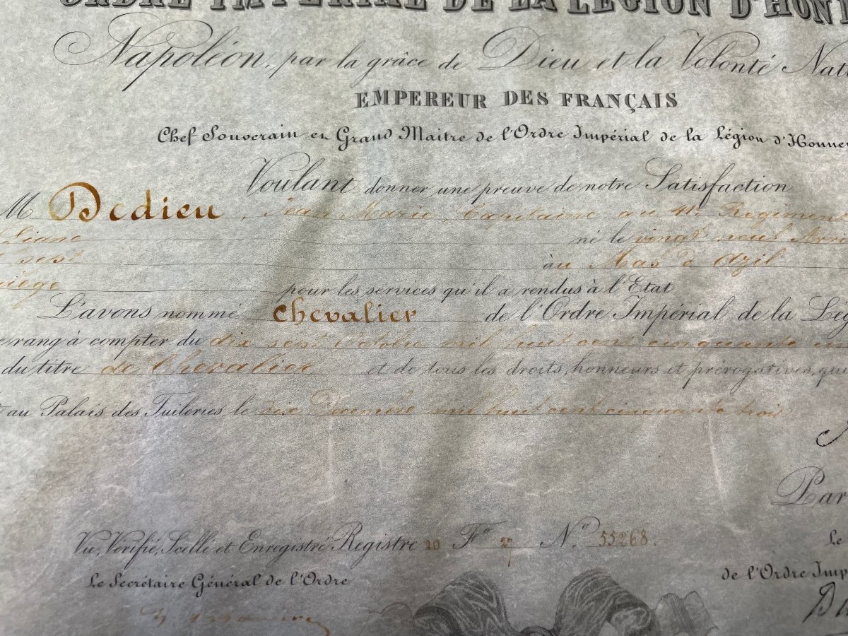 Brevet De  Chevalier De l'Ordre  Impérial De La Légion d'Honneur Napoléon III  1853   N° 6-photo-4