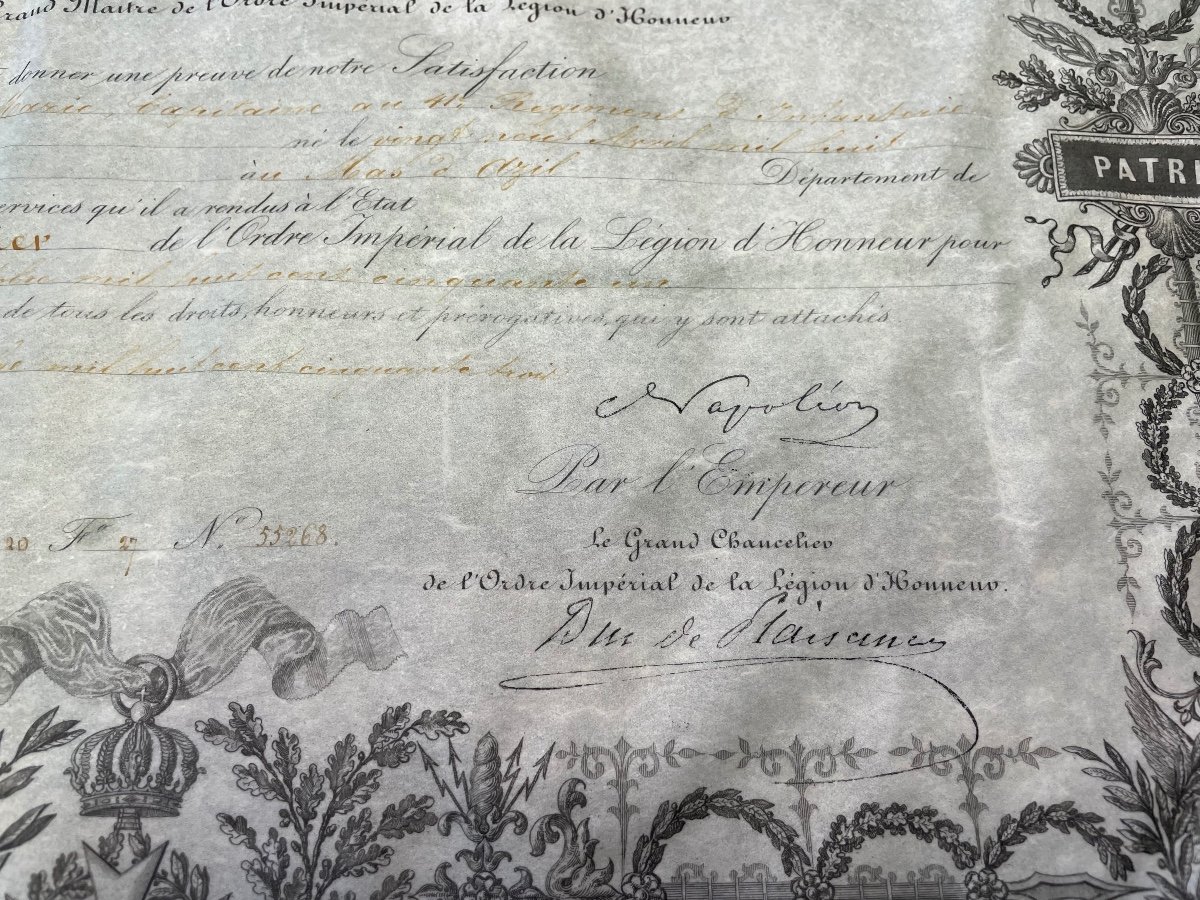 Brevet De  Chevalier De l'Ordre  Impérial De La Légion d'Honneur Napoléon III  1853   N° 6-photo-1