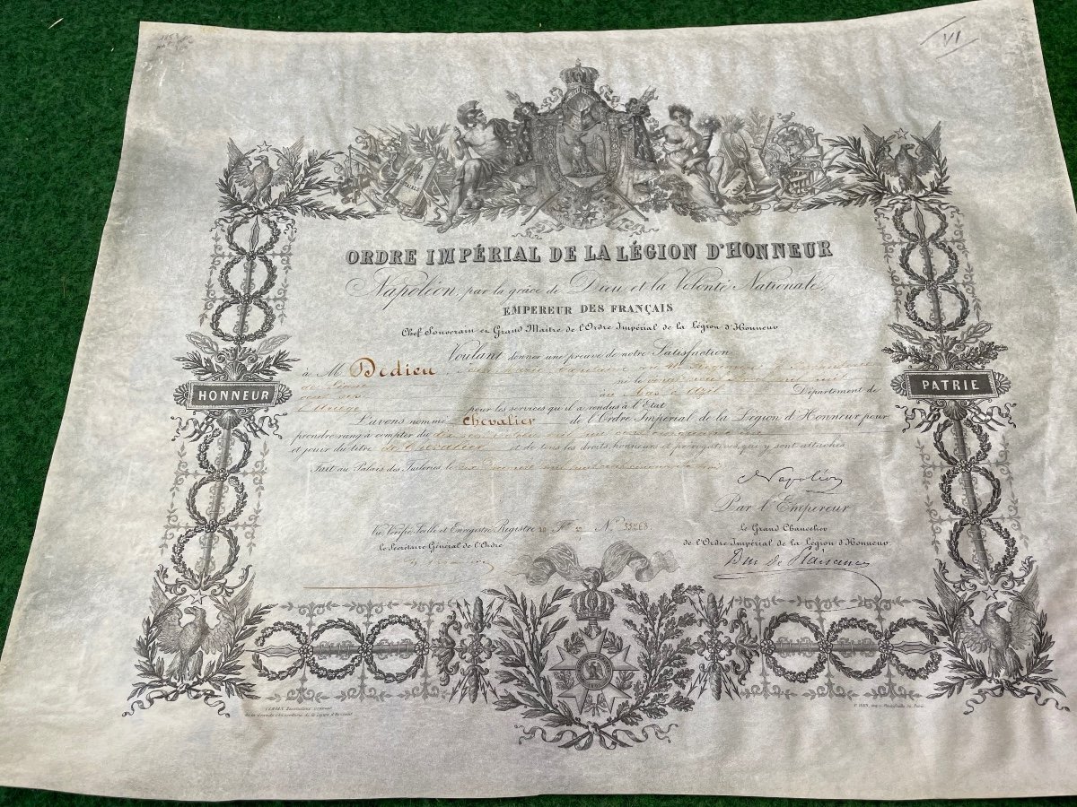 Brevet De  Chevalier De l'Ordre  Impérial De La Légion d'Honneur Napoléon III  1853   N° 6