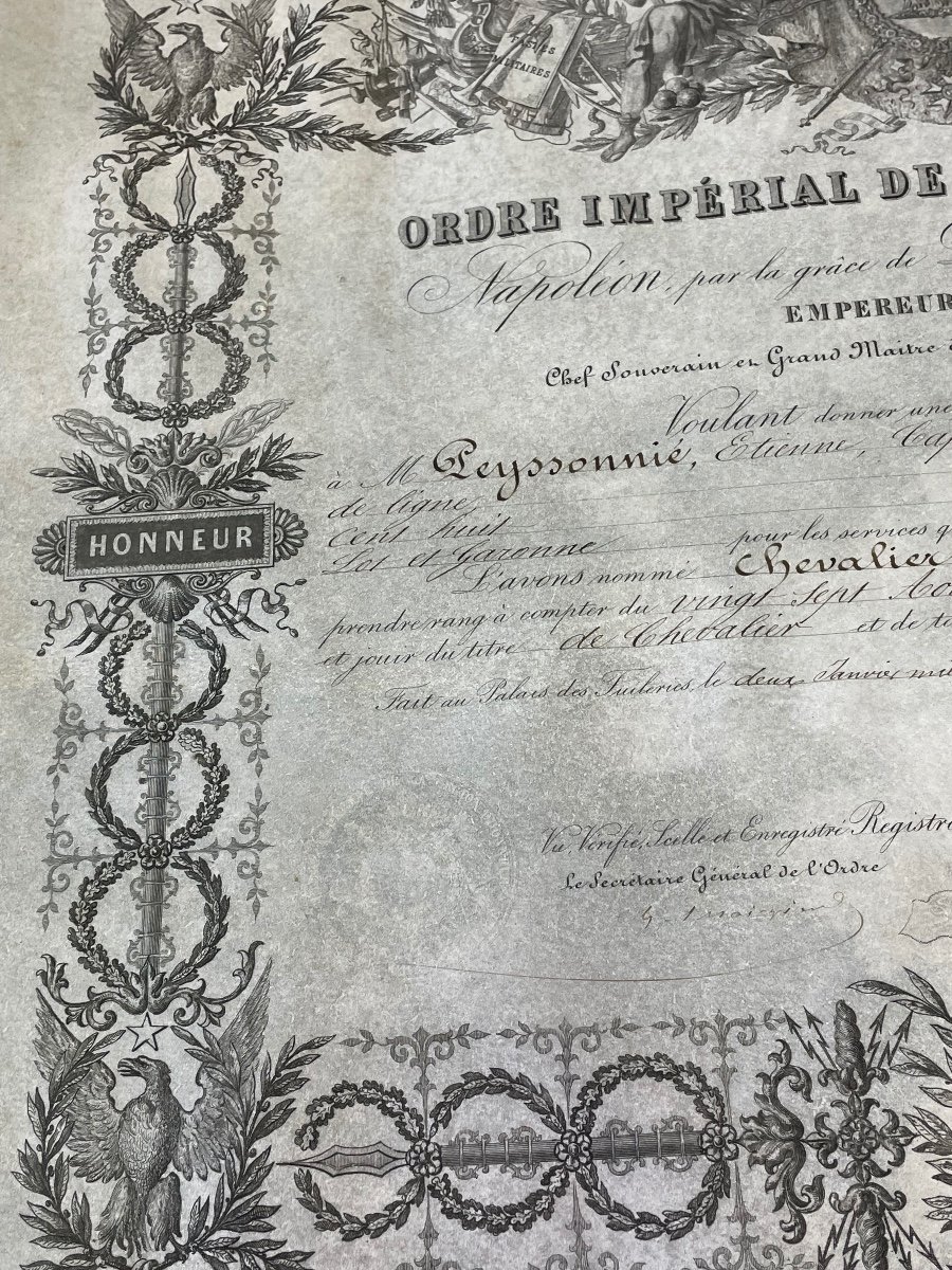 Brevet De Chevalier  De L Ordre Impérial De La Légion d'Honneur Napoléon III  1856  N°8-photo-1