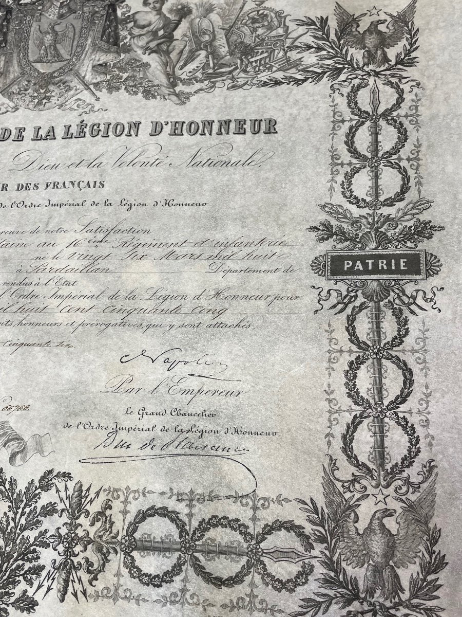 Brevet De Chevalier  De L Ordre Impérial De La Légion d'Honneur Napoléon III  1856  N°8-photo-2