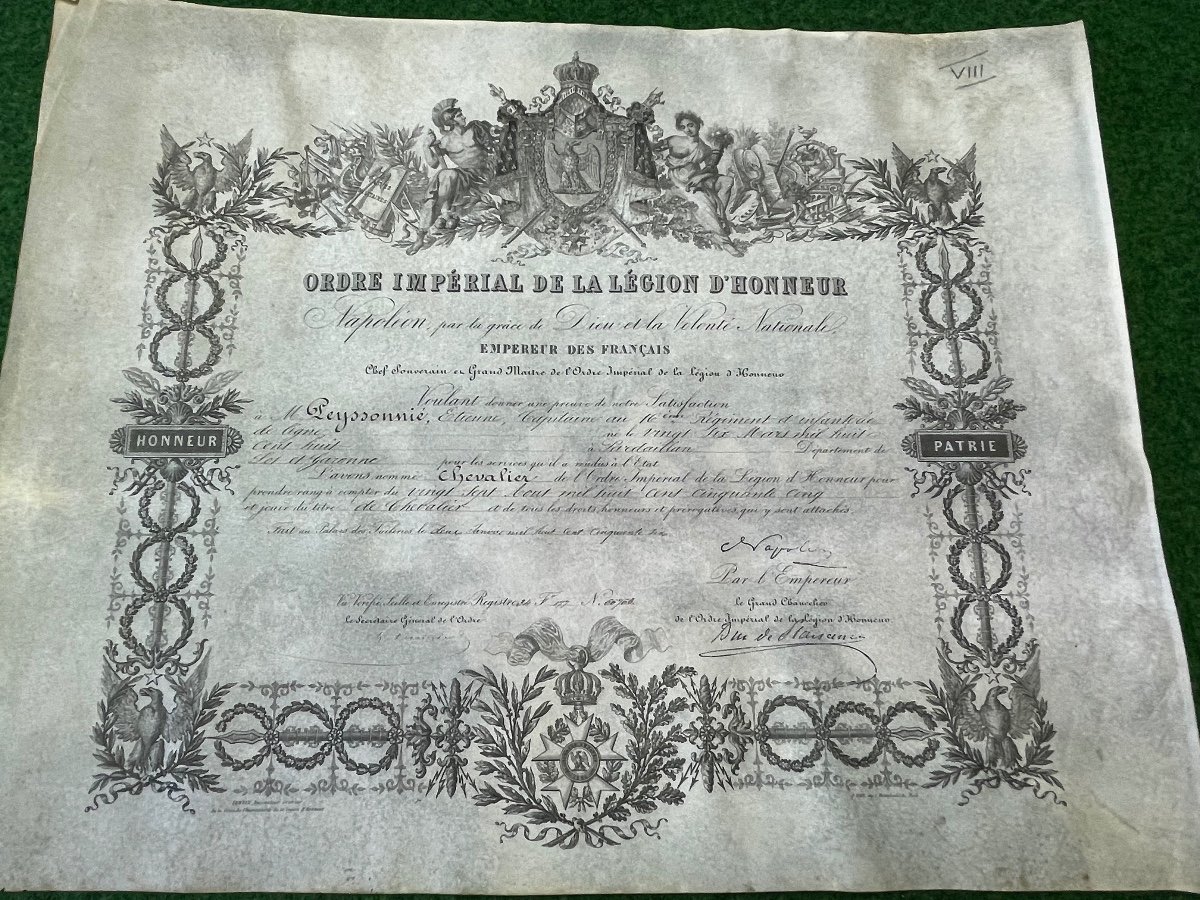 Brevet De Chevalier  De L Ordre Impérial De La Légion d'Honneur Napoléon III  1856  N°8
