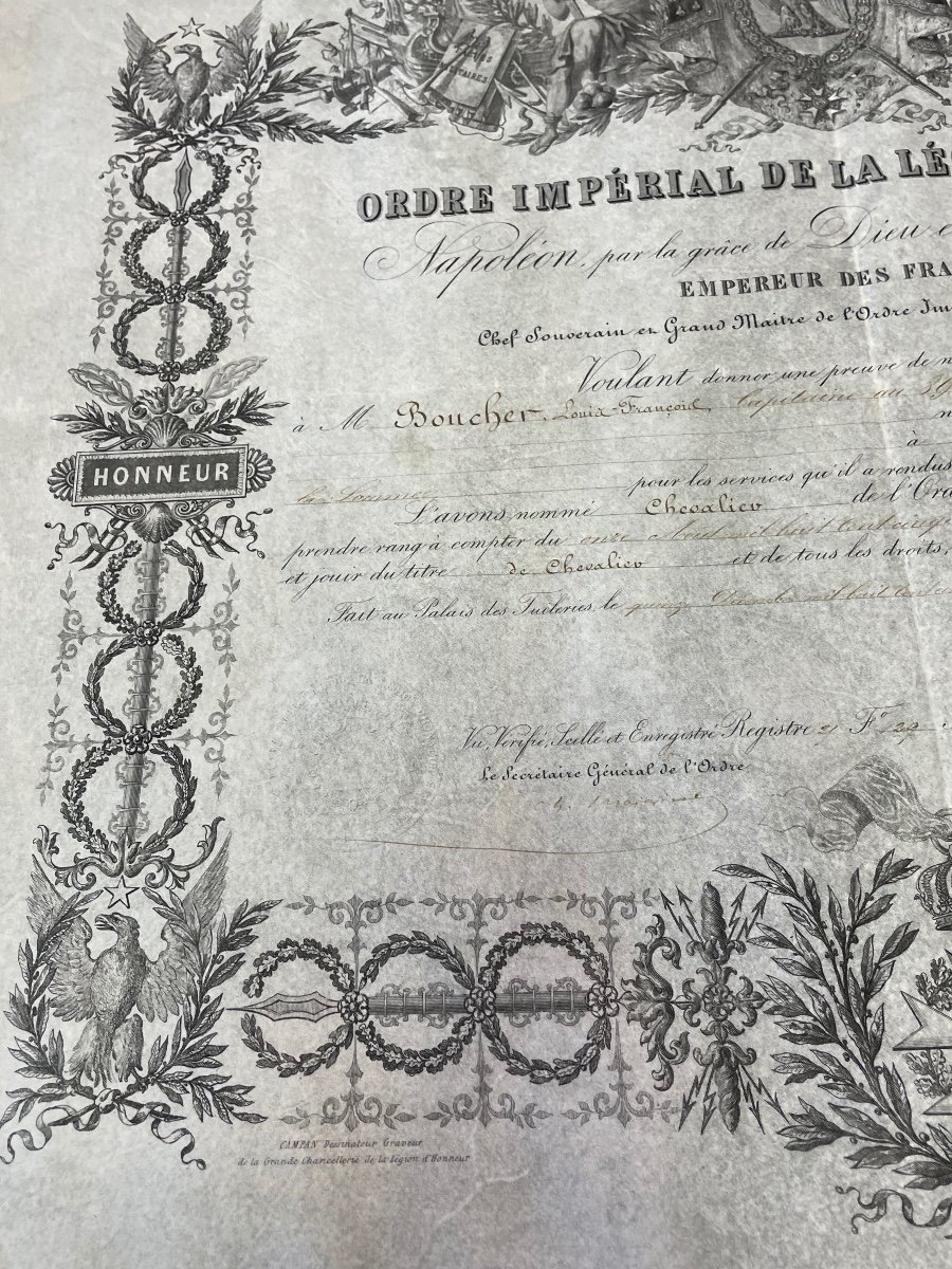 Brevet De Chevalier  De L Ordre Impérial De La Légion d'Honneur Napoléon III  1856  N°7-photo-1