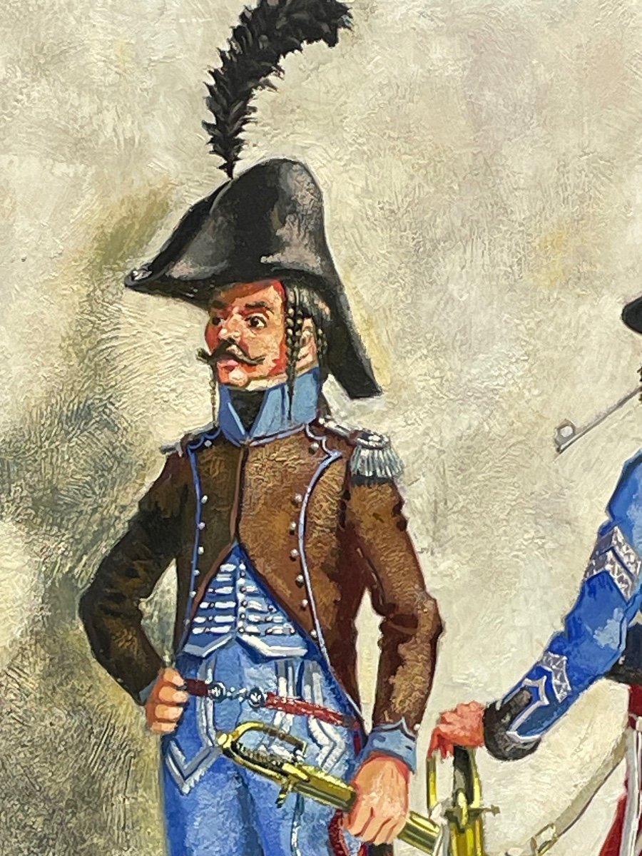 Gouache Officer 2nd Hussar "city Dress" And Sub-officer Of The 1st Hussar 1813-photo-2