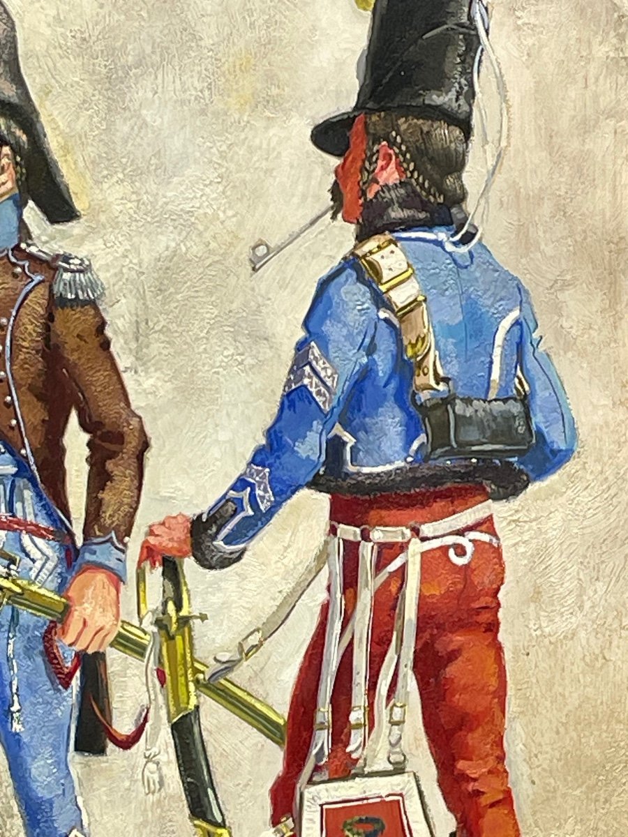Gouache Officer 2nd Hussar "city Dress" And Sub-officer Of The 1st Hussar 1813-photo-3