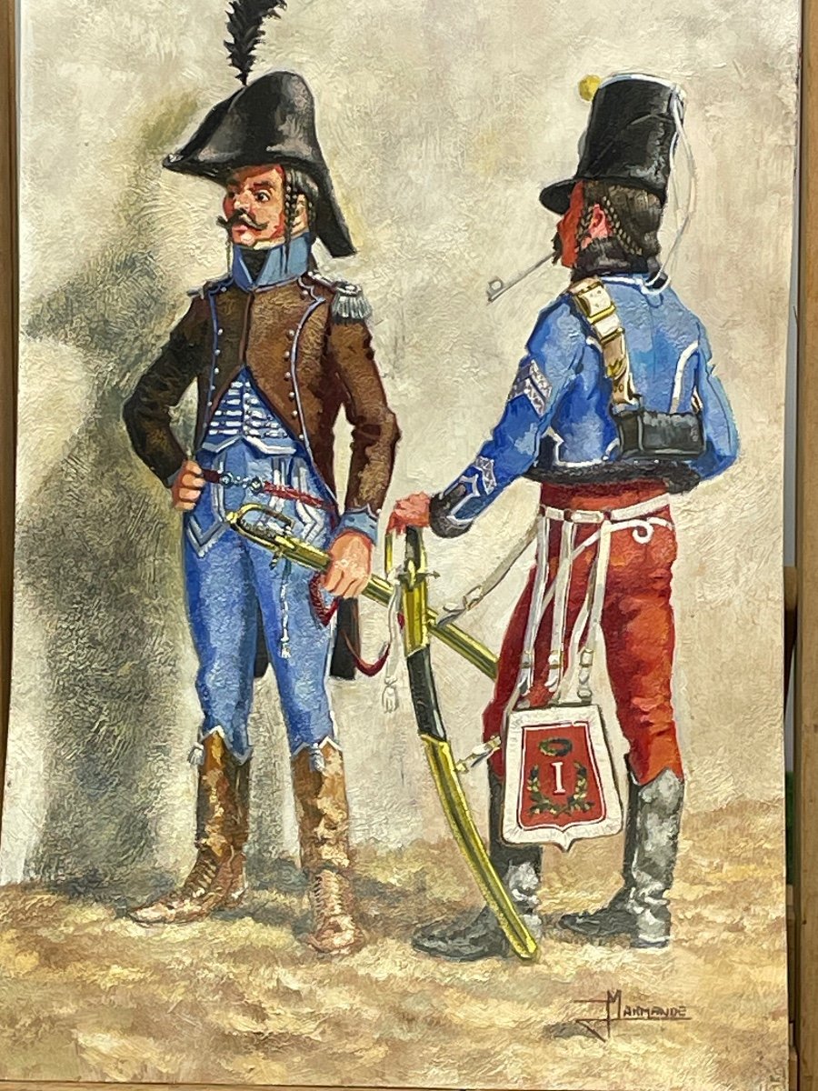 Gouache Officer 2nd Hussar "city Dress" And Sub-officer Of The 1st Hussar 1813-photo-1