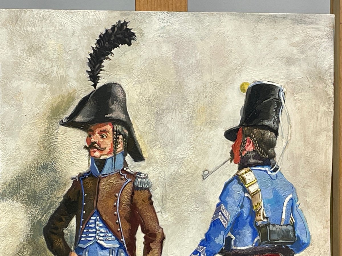 Gouache Officer 2nd Hussar "city Dress" And Sub-officer Of The 1st Hussar 1813-photo-2