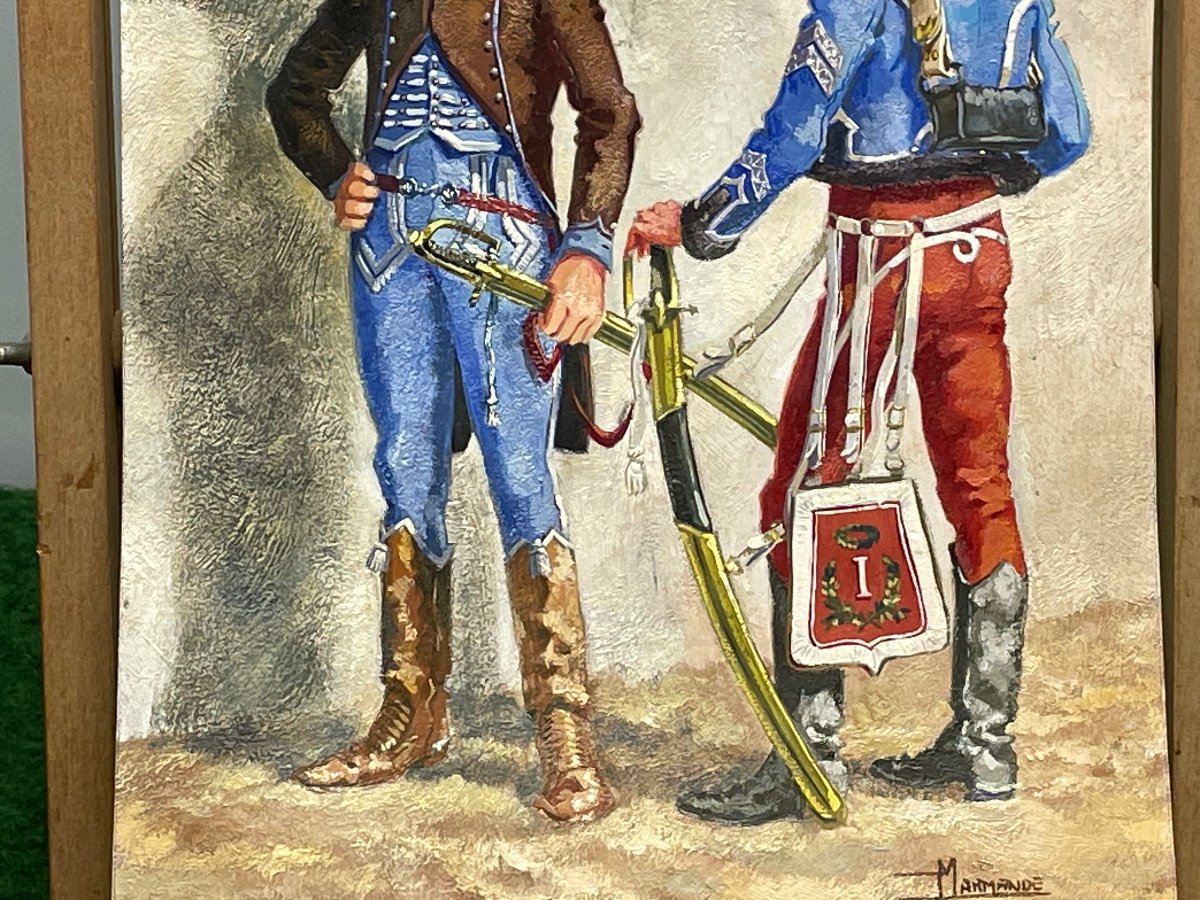 Gouache Officer 2nd Hussar "city Dress" And Sub-officer Of The 1st Hussar 1813-photo-3