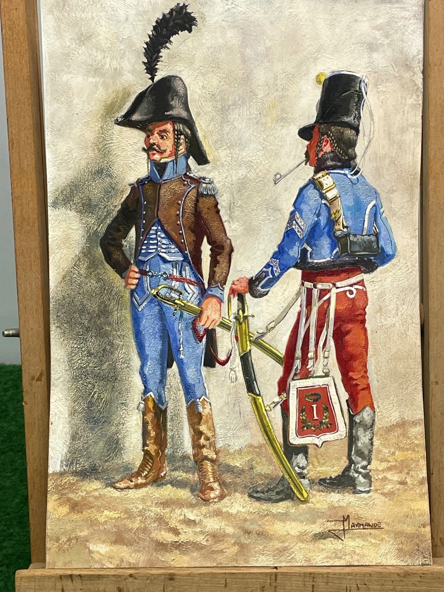 Gouache Officer 2nd Hussar "city Dress" And Sub-officer Of The 1st Hussar 1813