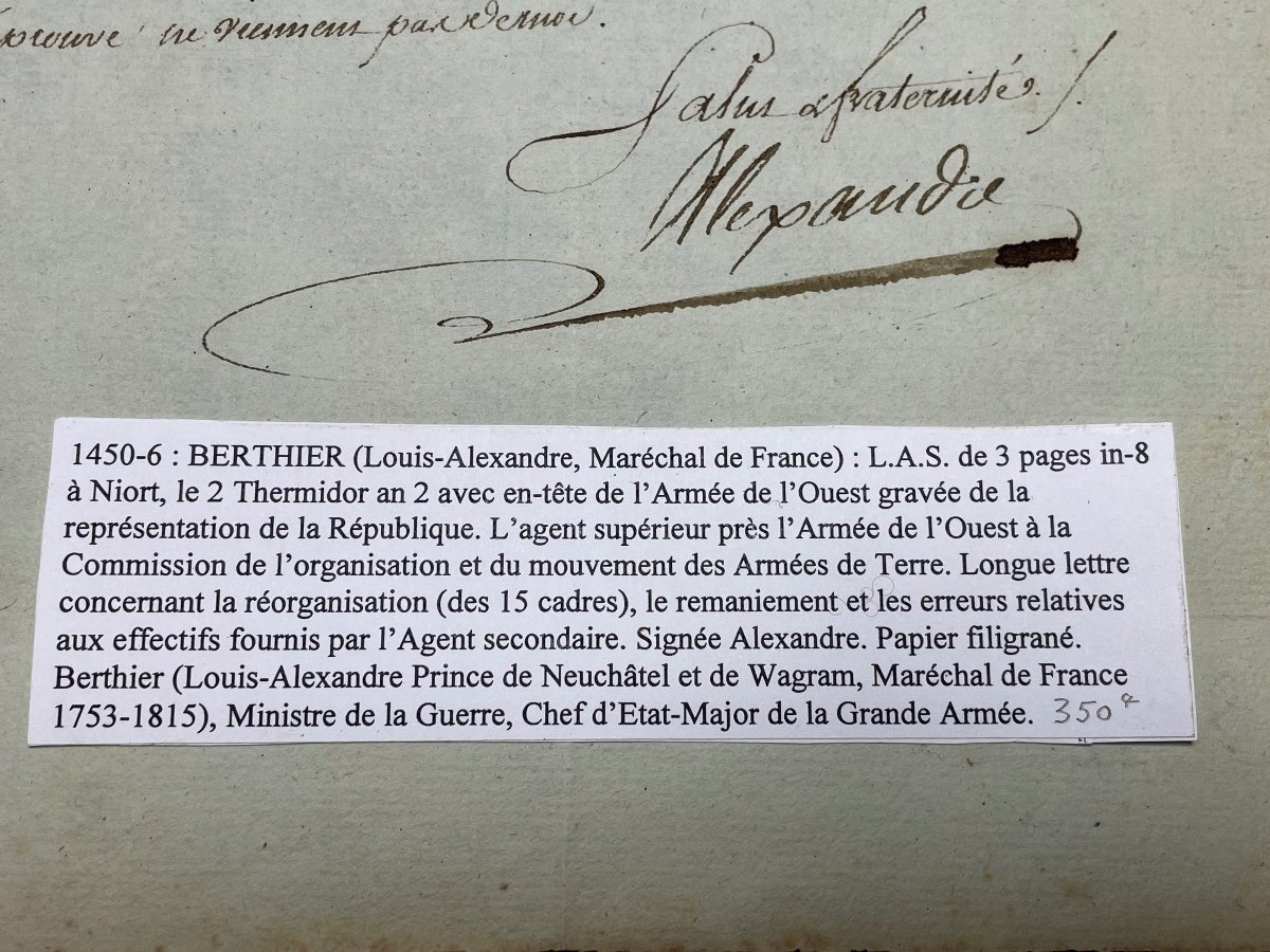 Lettre  Du Maréchal De France  Berthier   Sur La Réorganisation De l'Armée    2  Thermidor An 2-photo-8