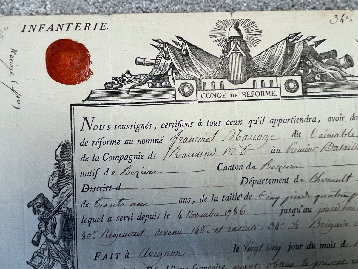 Discharge Of Reform Signed By General étienne Malye Of 26 Nivose Of Year 6 (january 14, 1798)-photo-2