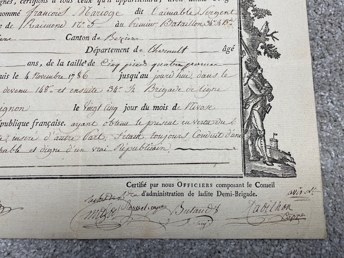 Discharge Of Reform Signed By General étienne Malye Of 26 Nivose Of Year 6 (january 14, 1798)-photo-3