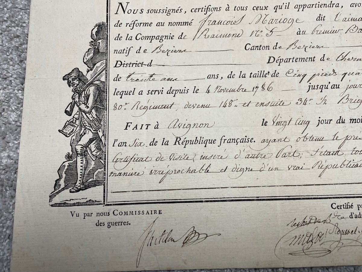 Discharge Of Reform Signed By General étienne Malye Of 26 Nivose Of Year 6 (january 14, 1798)-photo-4