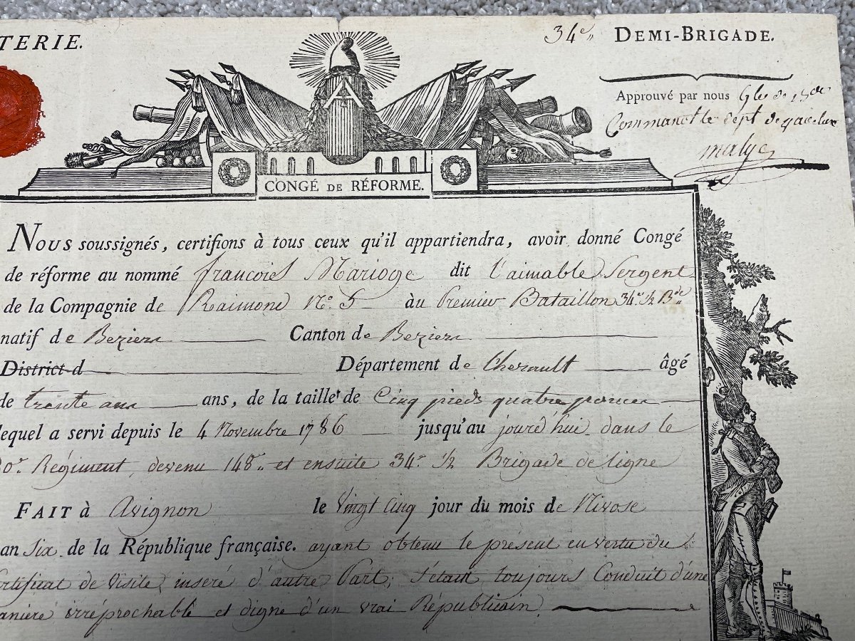 Discharge Of Reform Signed By General étienne Malye Of 26 Nivose Of Year 6 (january 14, 1798)-photo-1