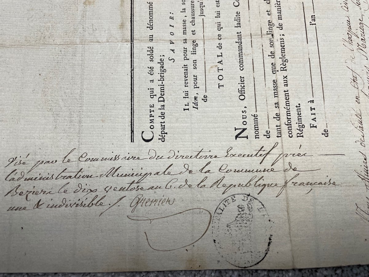 Discharge Of Reform Signed By General étienne Malye Of 26 Nivose Of Year 6 (january 14, 1798)-photo-5