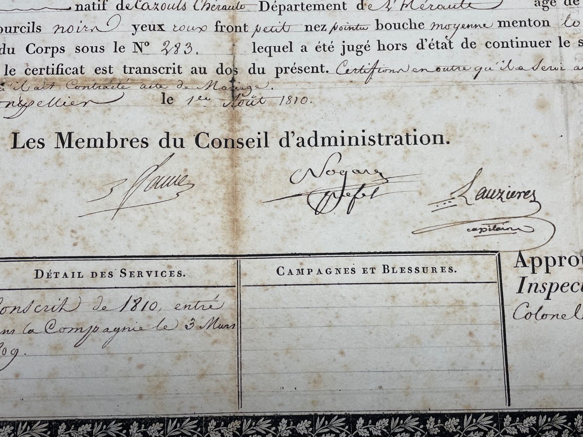 Empire   Français  Du 1er  Aout  1810  Congé De  Réforme  De La Compagnie  De  Reserve   1810-photo-2
