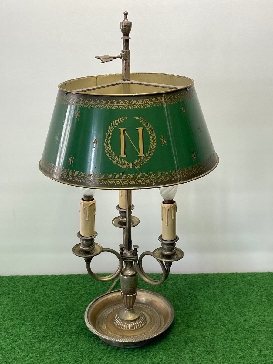 Lampe  Bouillotte  XIXème   1er Empire   Bronze Argenté  Cor De Chasse   3   Bras De Lumière   -photo-2