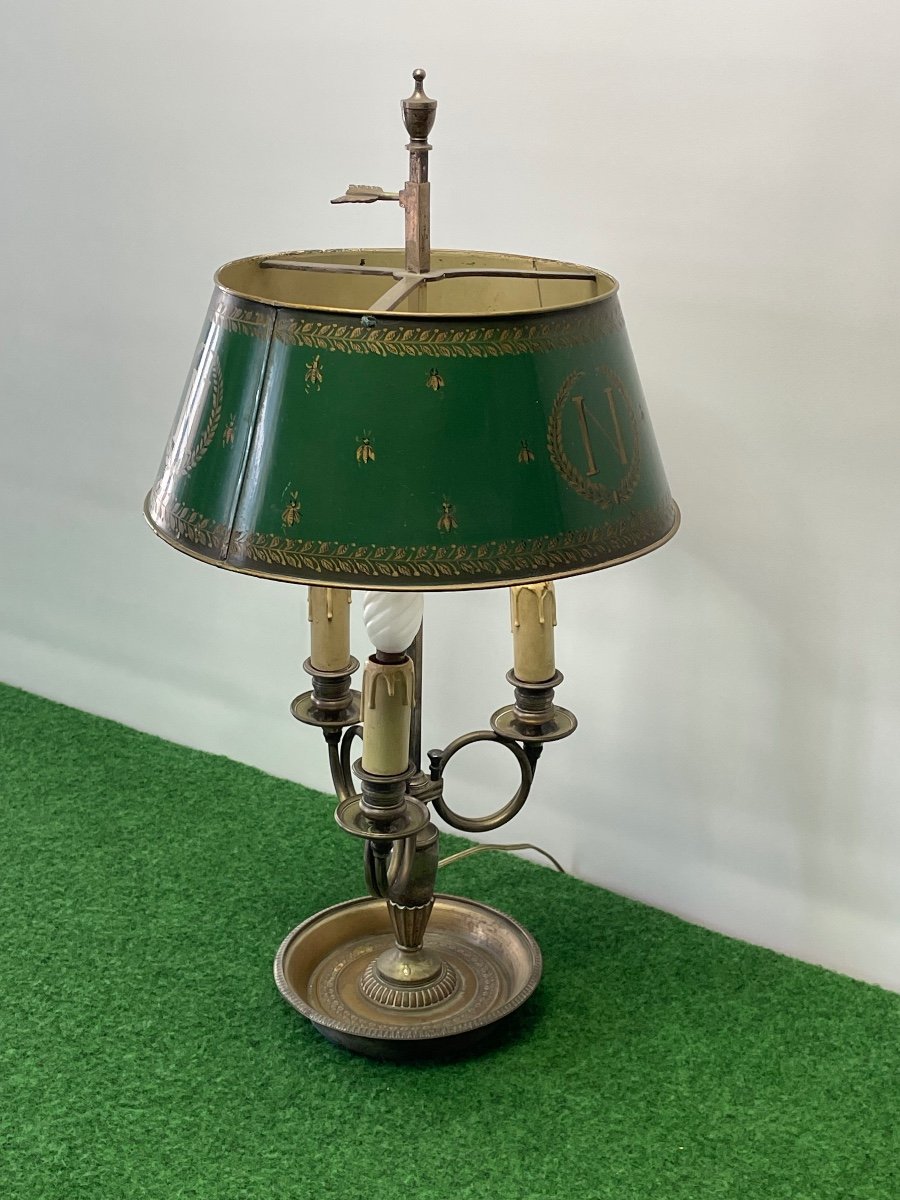 Lampe  Bouillotte  XIXème   1er Empire   Bronze Argenté  Cor De Chasse   3   Bras De Lumière   -photo-3