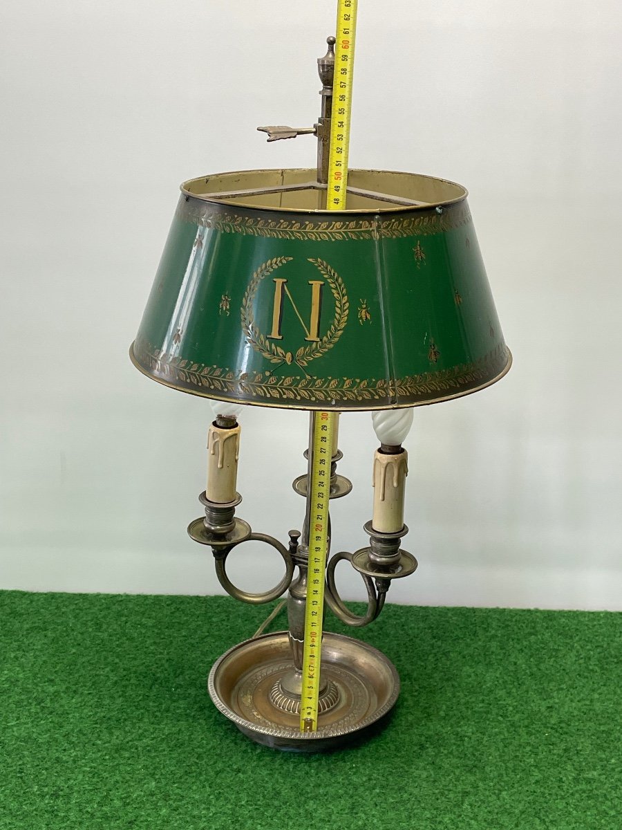 Lampe  Bouillotte  XIXème   1er Empire   Bronze Argenté  Cor De Chasse   3   Bras De Lumière   -photo-4