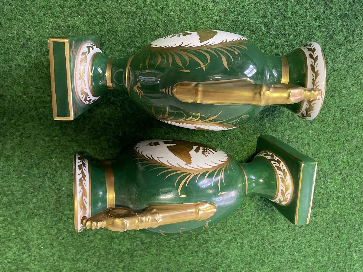 Paire De Vases  Au  Grand  Aigle Impérial   En  Porcelaine   19 ème -photo-1