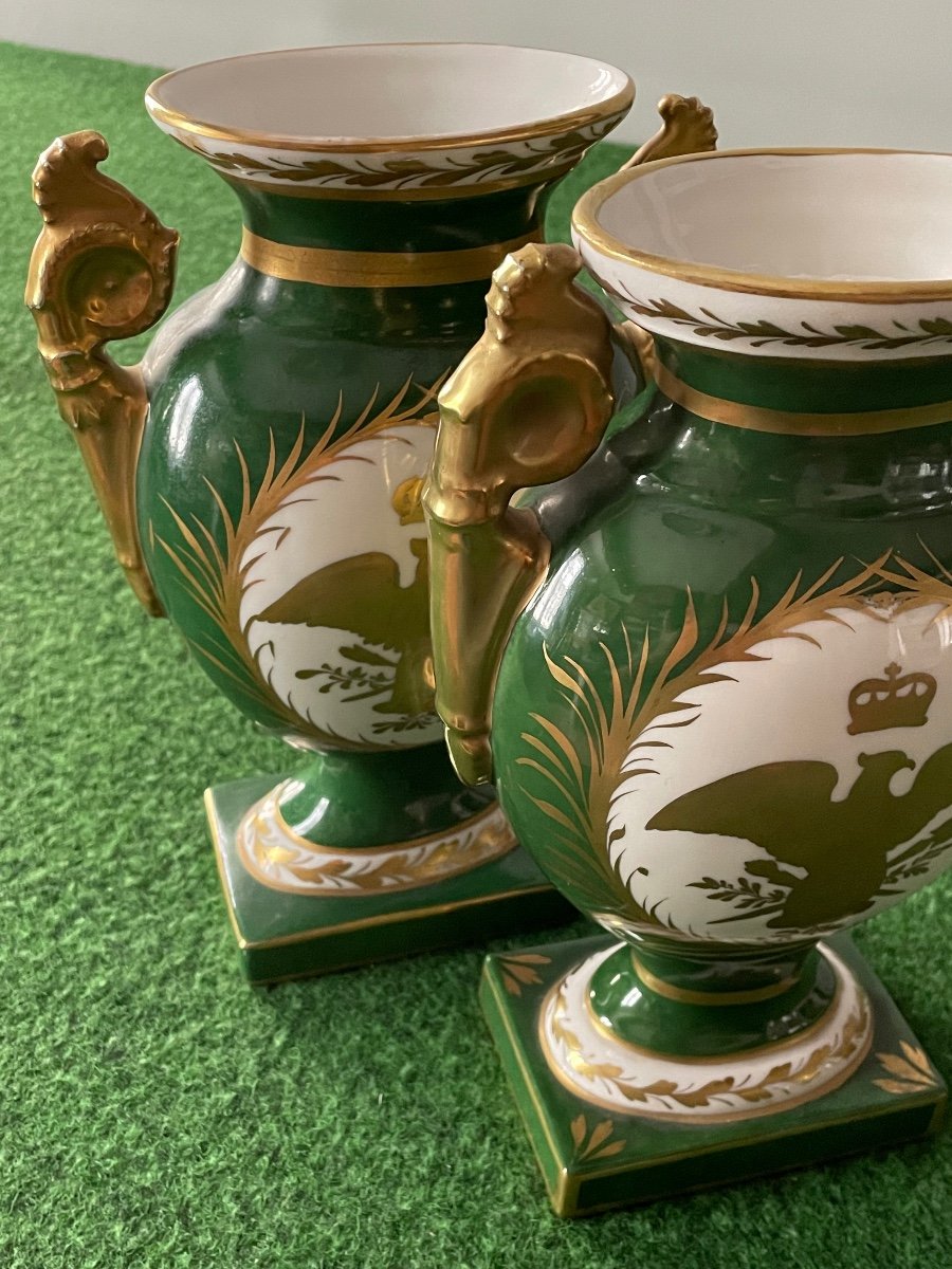 Paire De Vases  Au  Grand  Aigle Impérial   En  Porcelaine   19 ème -photo-8