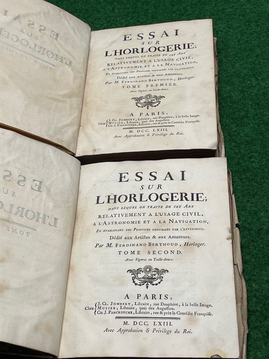 Essai  Sur l'Horlogerie  Tome Premier  Et Tome Second 1763  Première  édition  Par F. Berthoud 